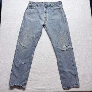 Levi Strauss 501 Jeans Light Wash Button Fly Distressed‎ Denim W40 L34